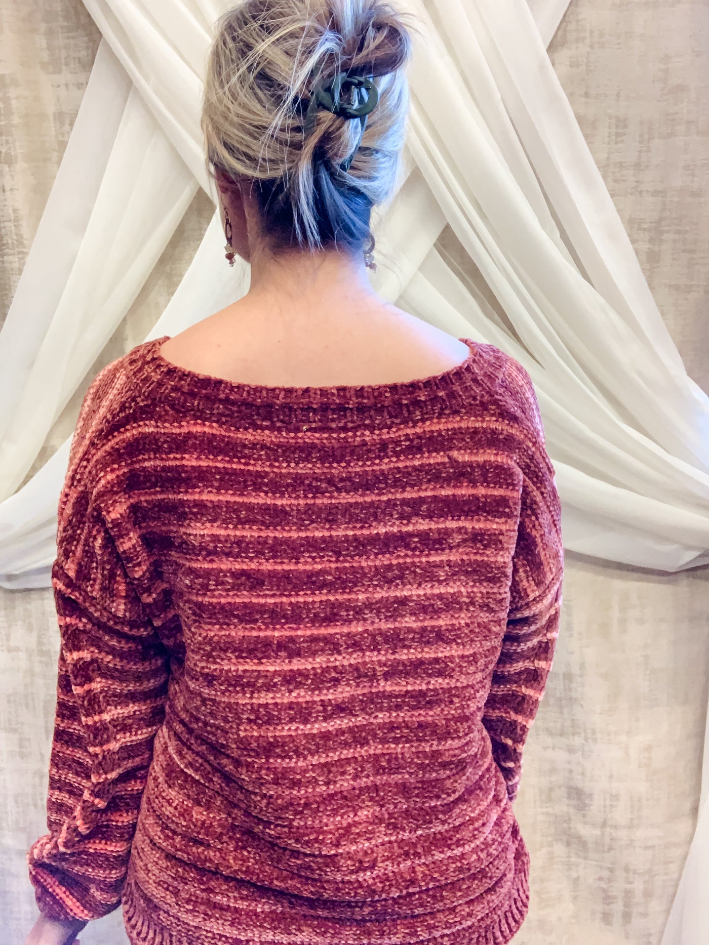 Burgundy Striped Chenile Sweater