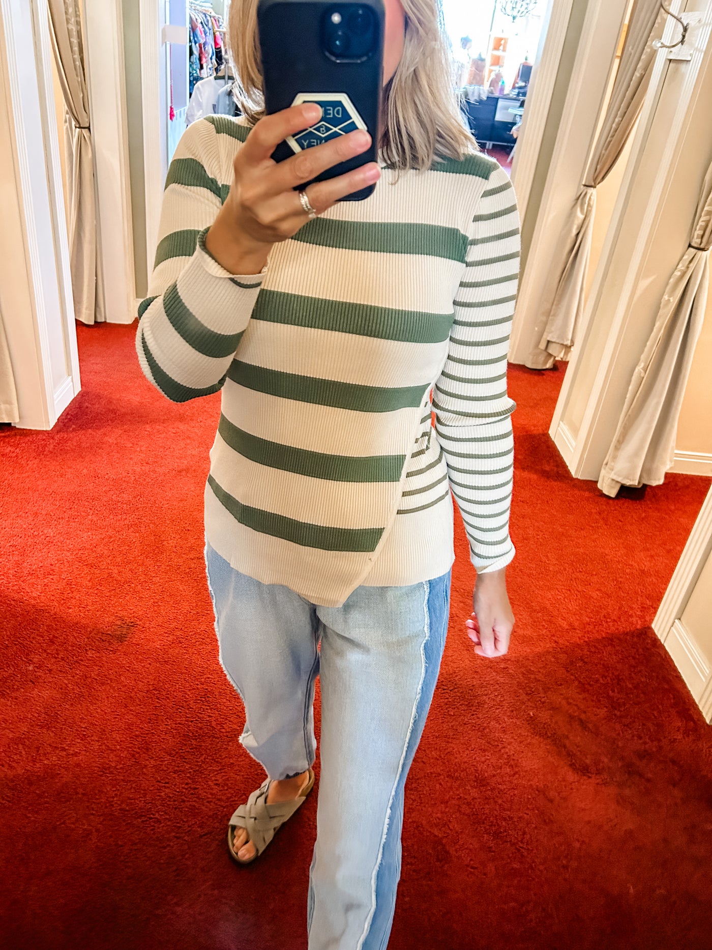 Olive and Oatmeal Contrasting Stripes Top