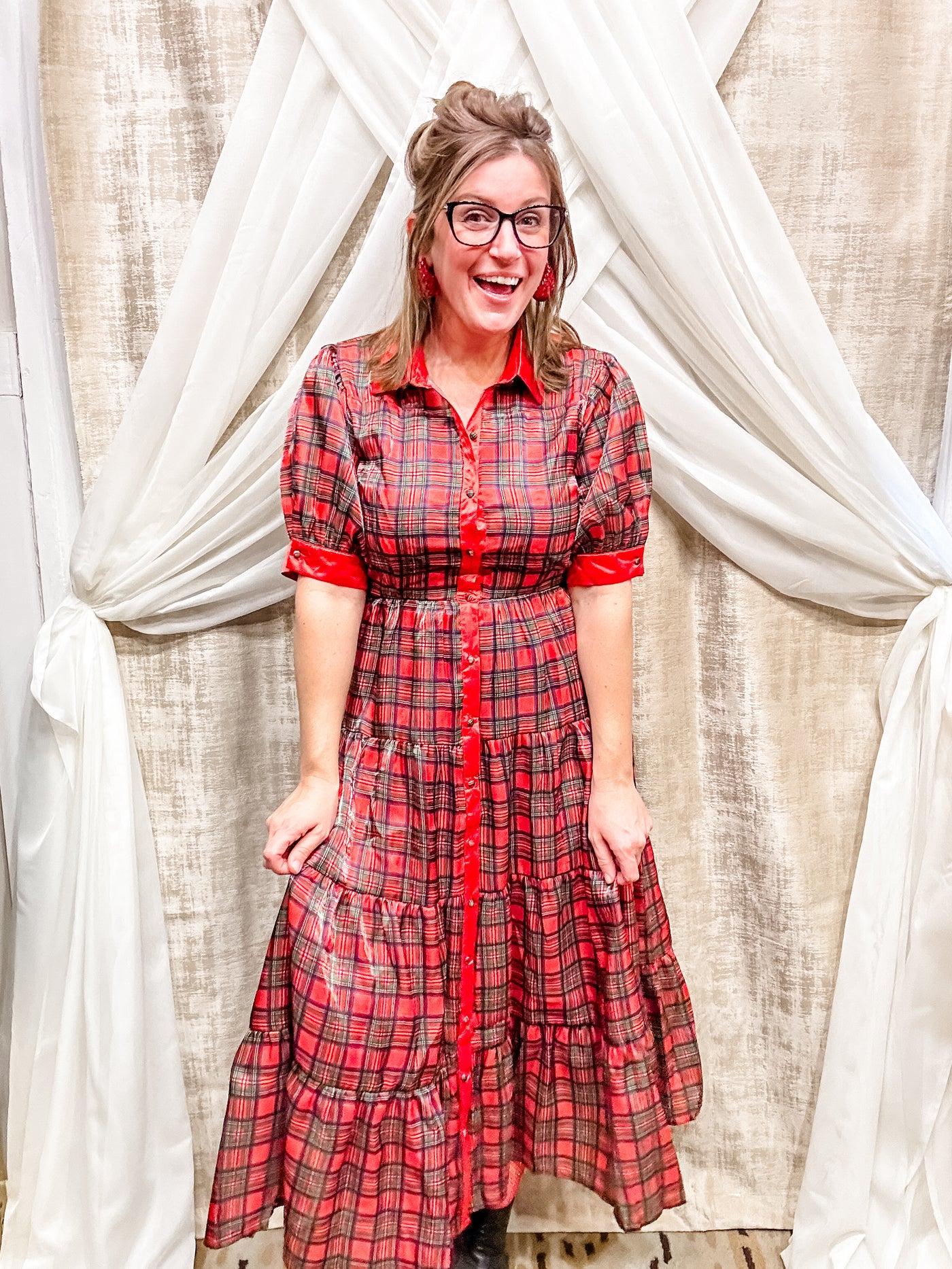 Red Plaid Tiered Dress