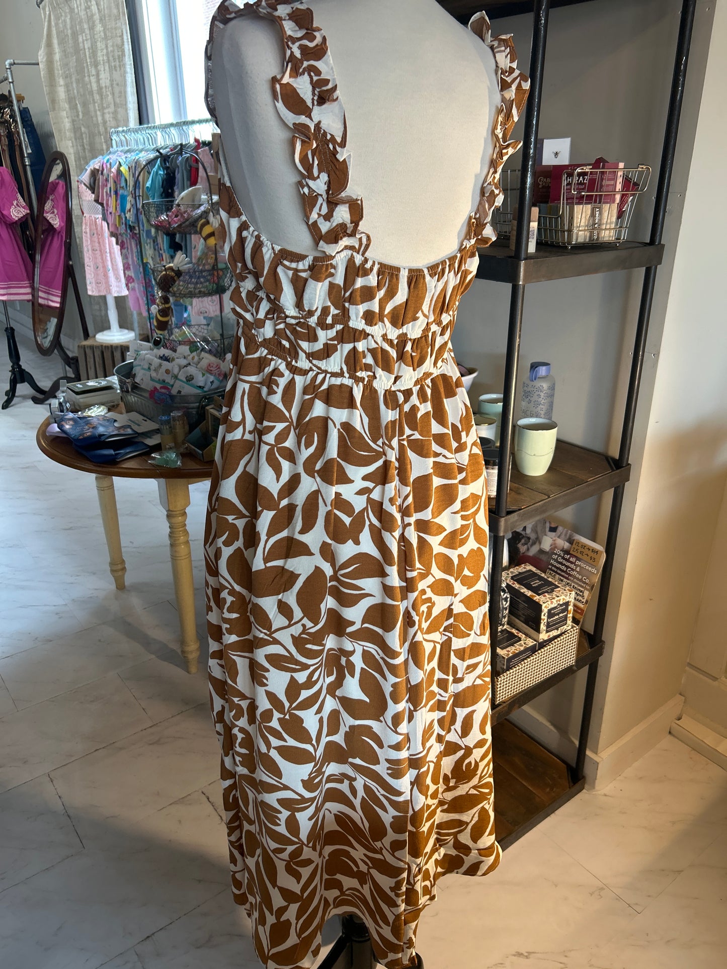 Brown Leaf Print Maxi Dress - Plus