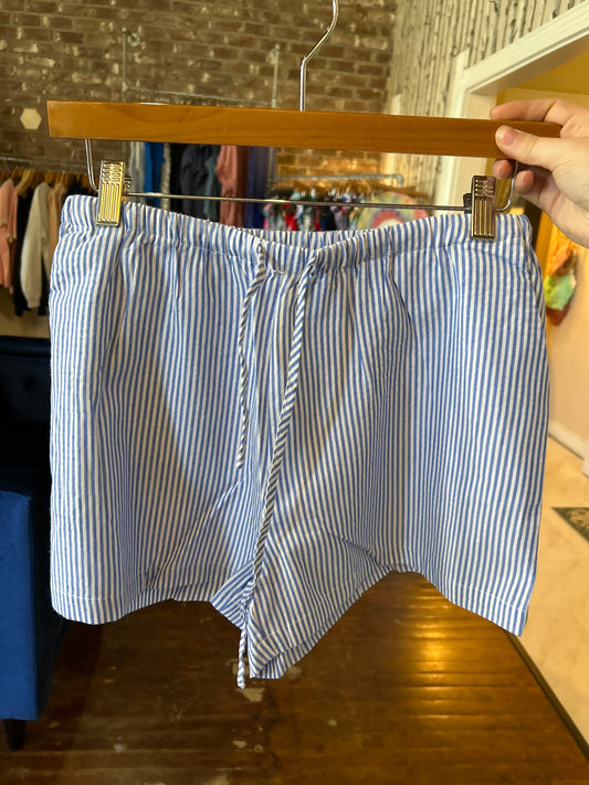 Striped Drawstring Waist Shorts - Blue & White
