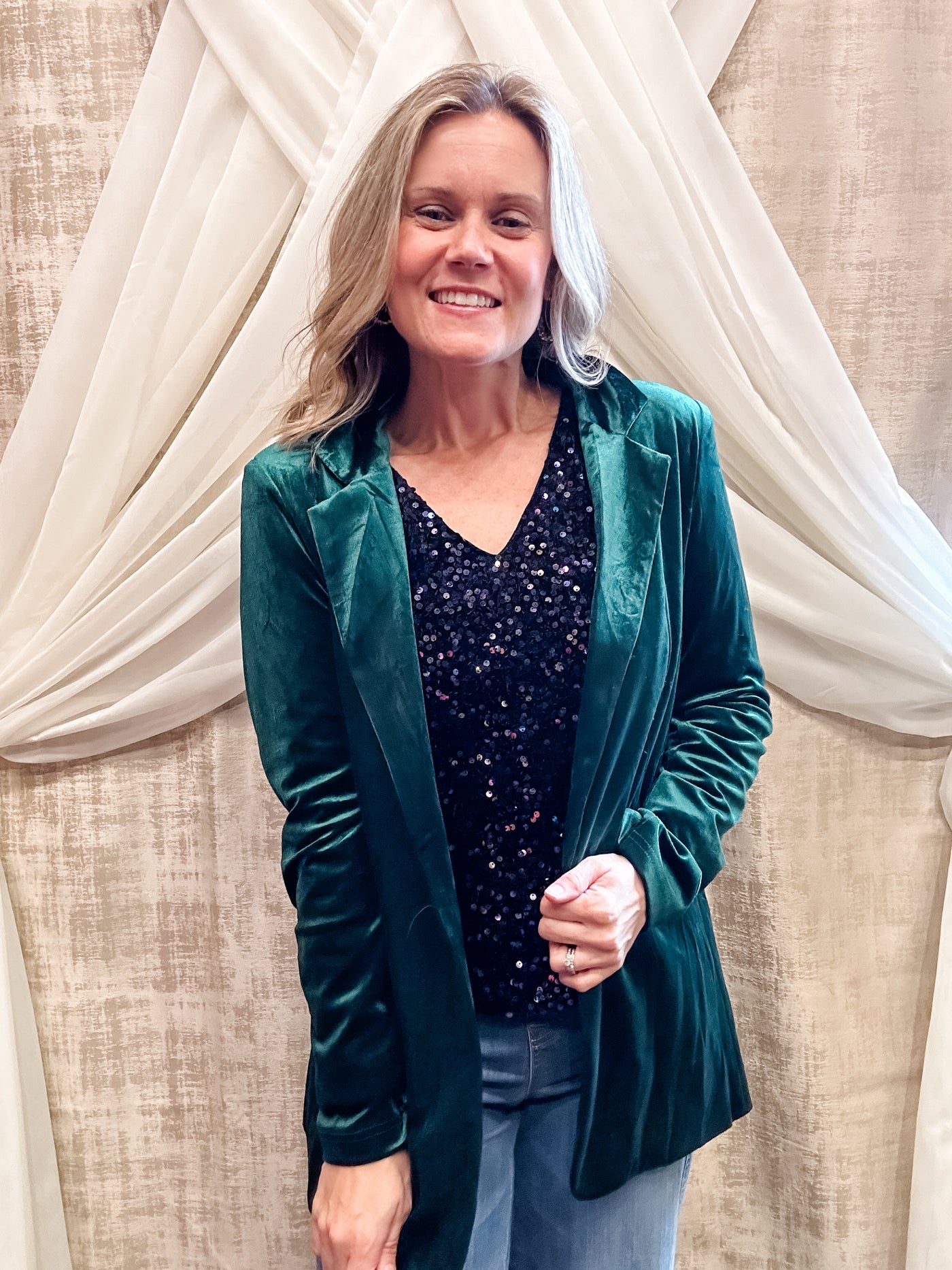 Dark Green Velvet Blazer