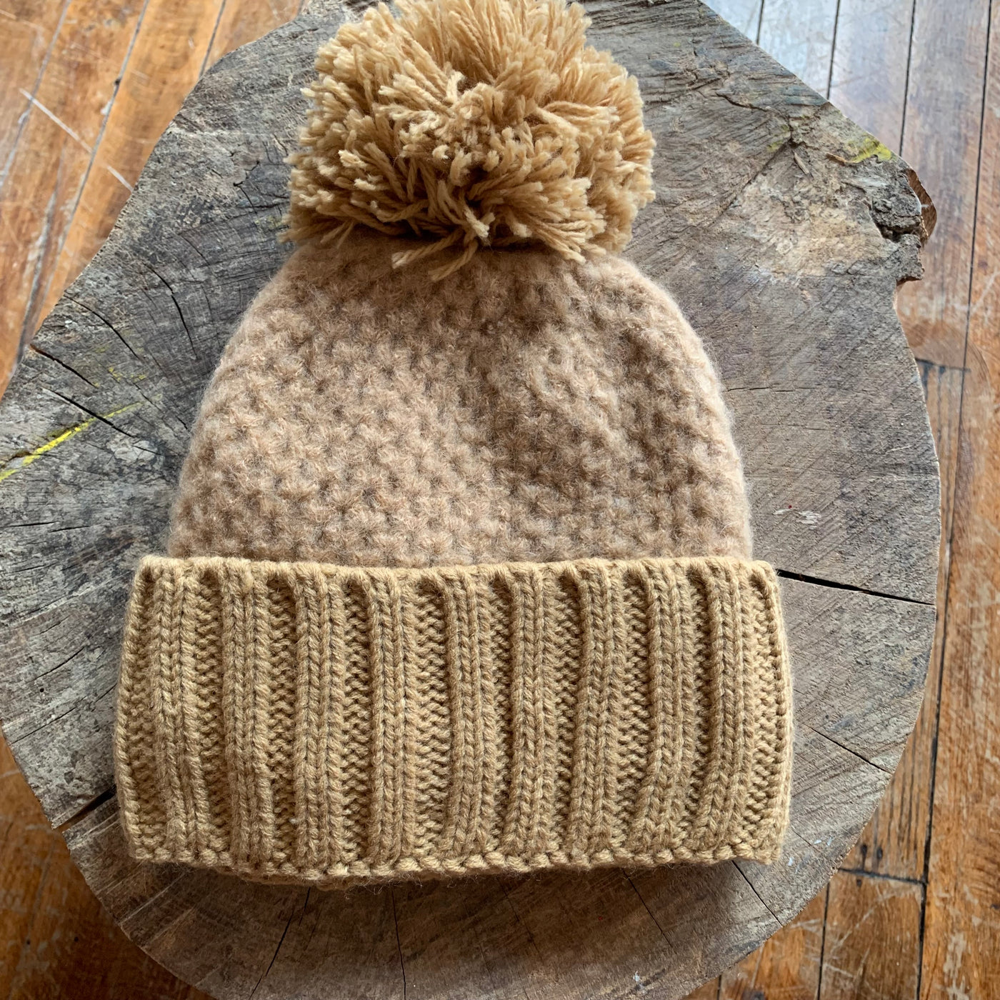 Tan Textured Cozy Hat with Pom (beanie)
