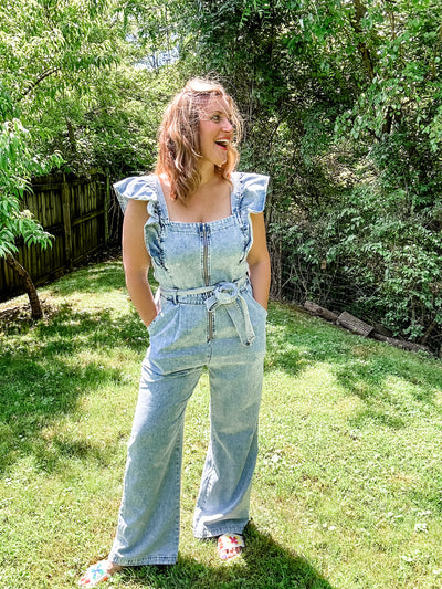 Denim Jumpsuit with Flutter Sleeves