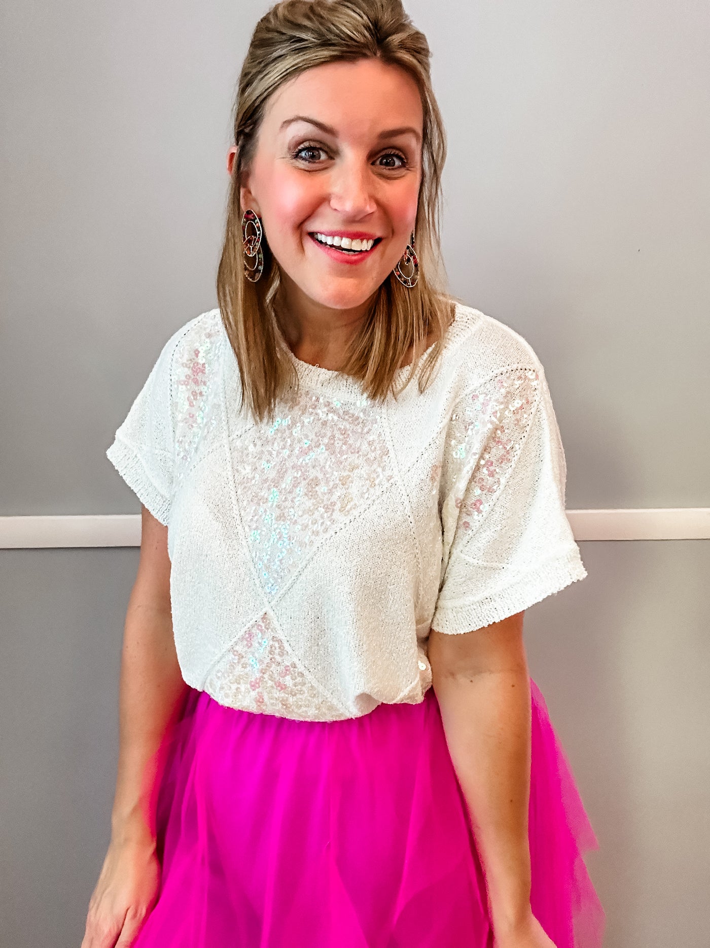 White Knit Sequin Top