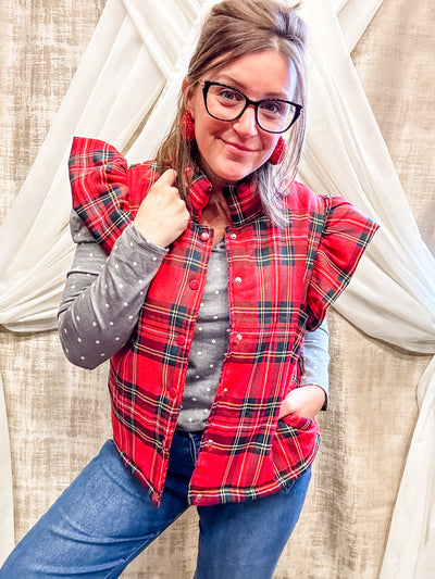 Plaid Vest with Ruffle Detail