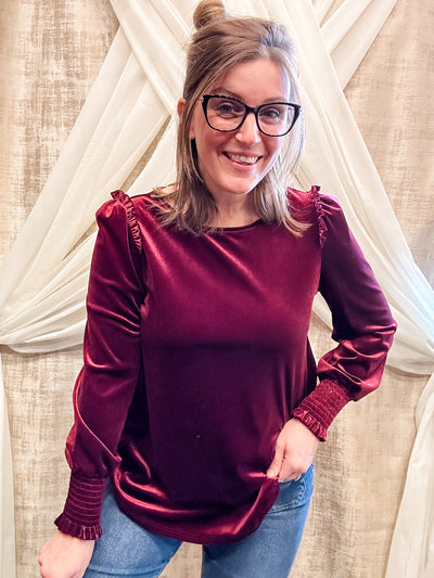 Wine Velvet Long Sleeve Top