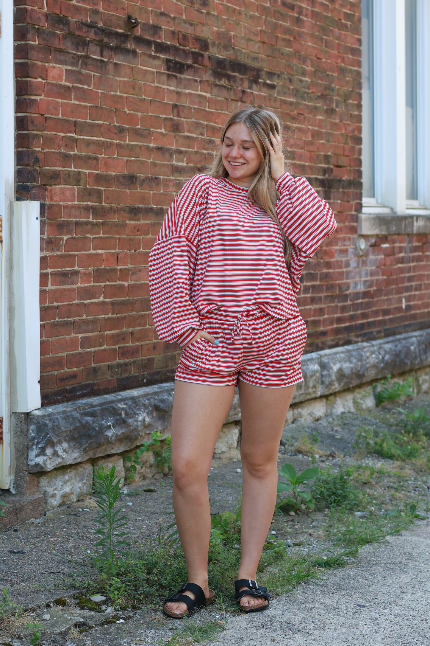 Sydney Striped Lounge Shorts Set - Red