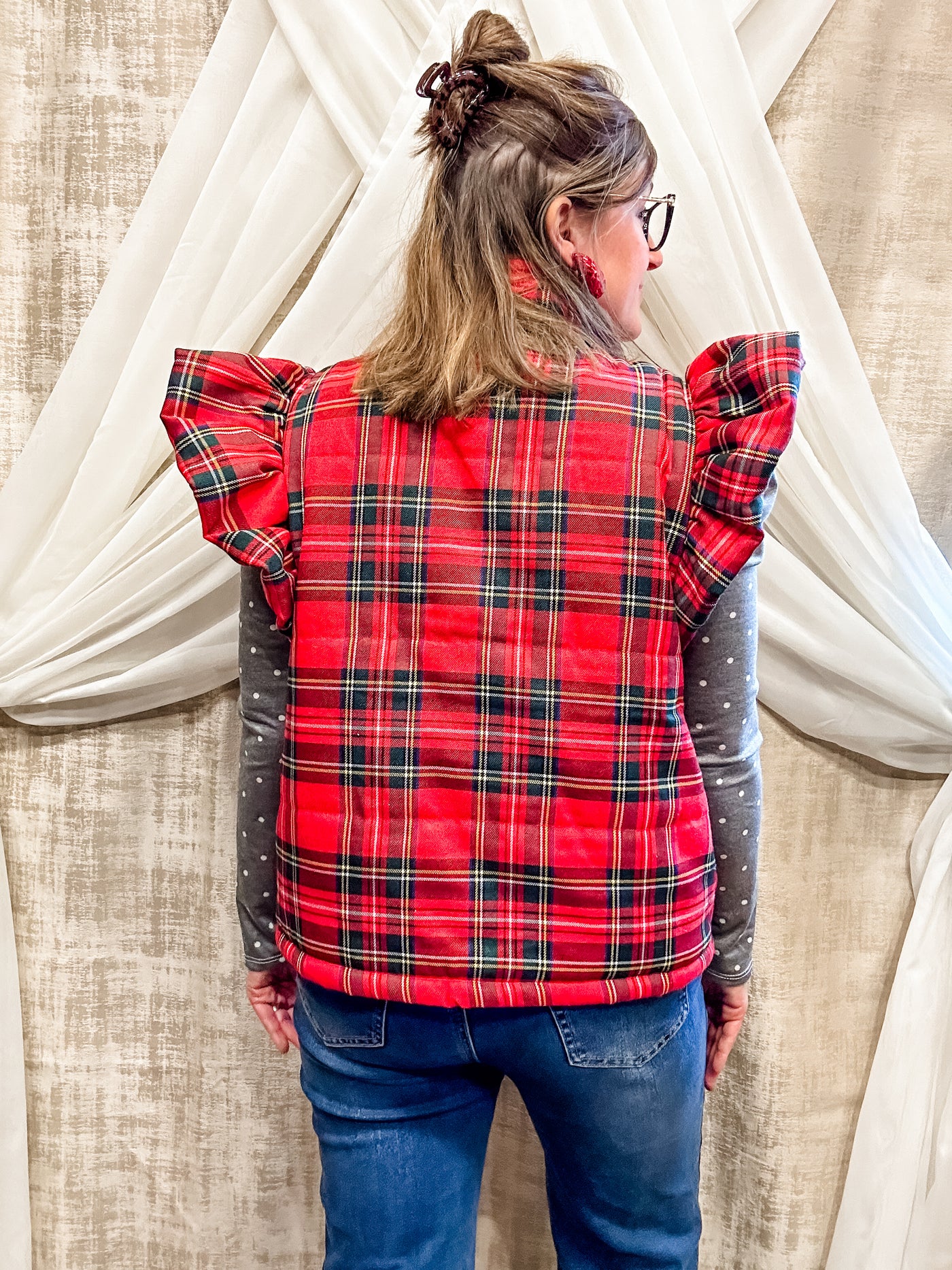 Plaid Vest with Ruffle Detail