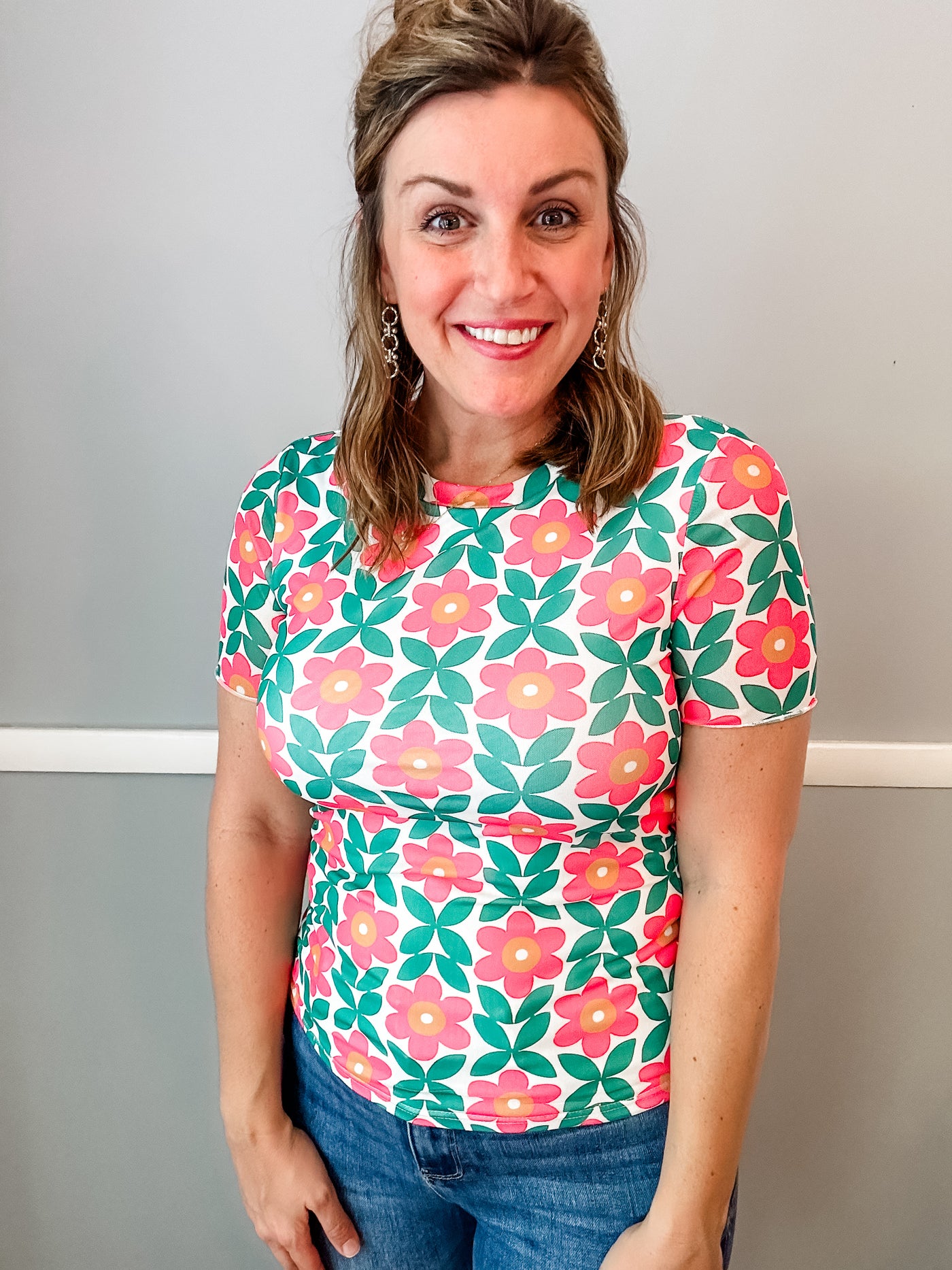 Pink and Green Retro Floral Tee