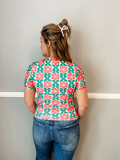 Pink and Green Retro Floral Tee