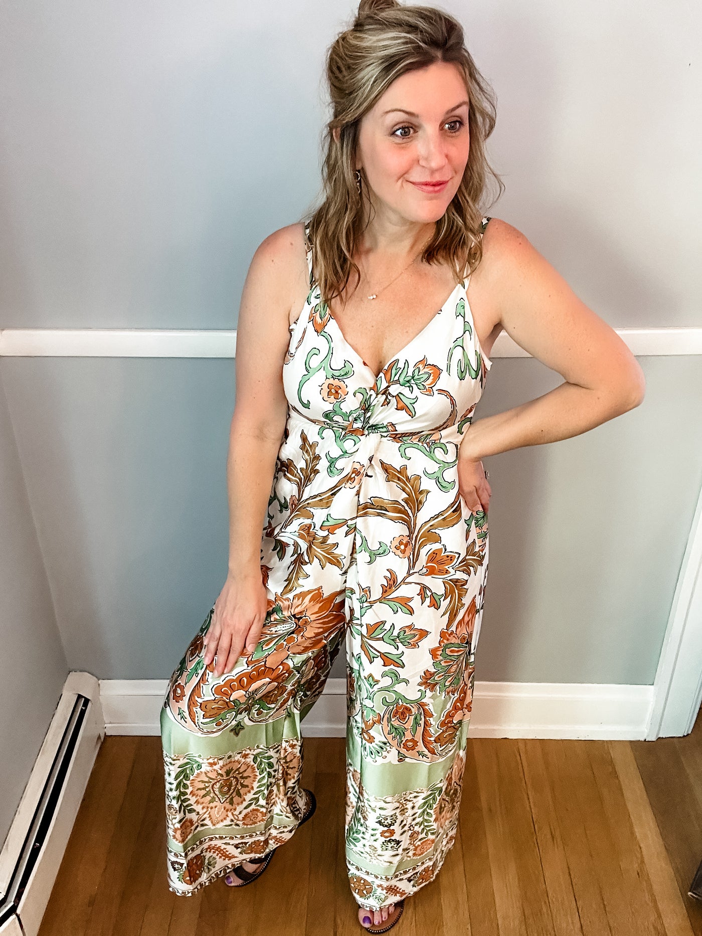 Green Print Silky Jumpsuit