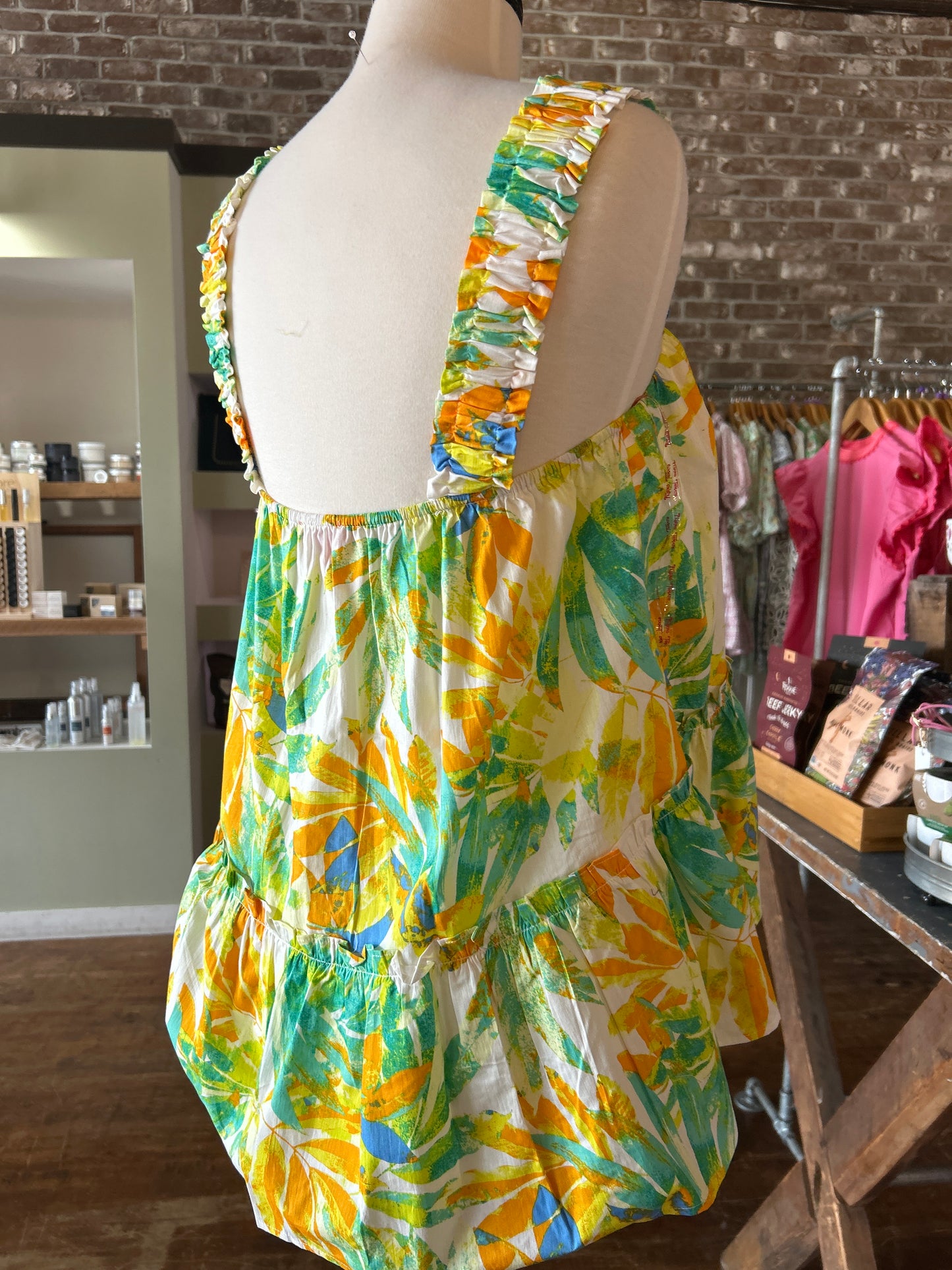 Flying Tomato Printed Woven Top - Green/Ivory