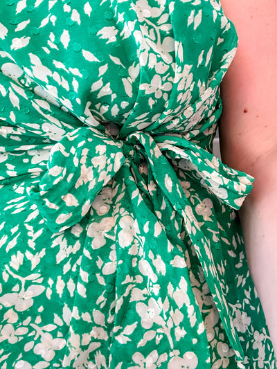 Green Swiss Dot Floral Dress