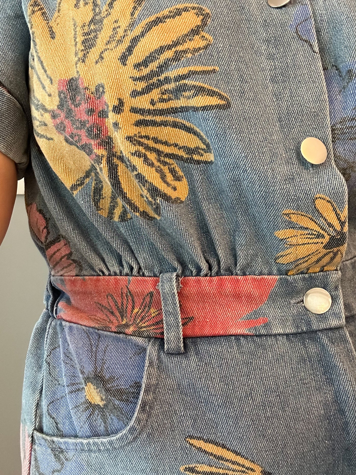 Denim Romper with Flowers