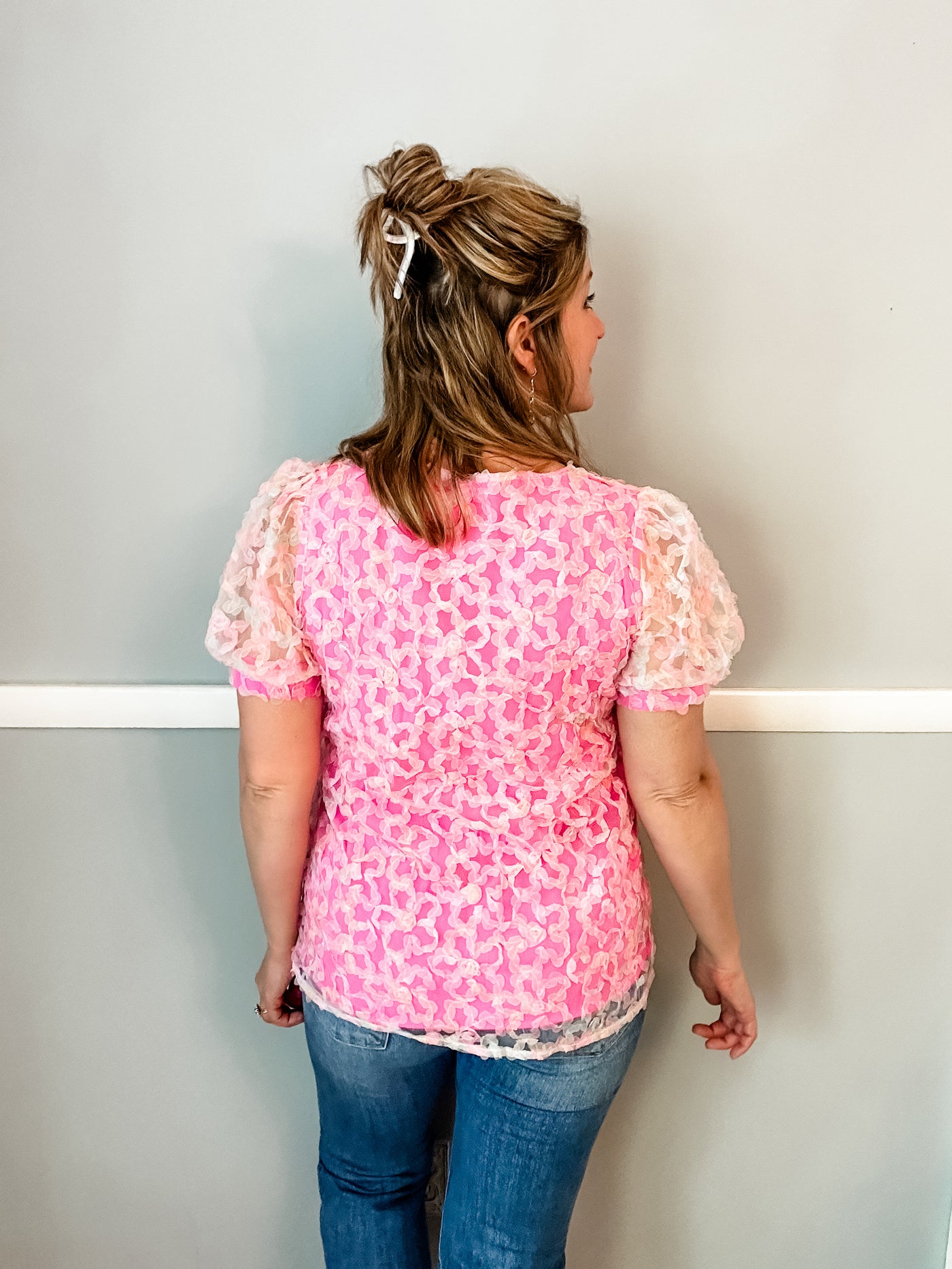 Pink Mesh Flower Top