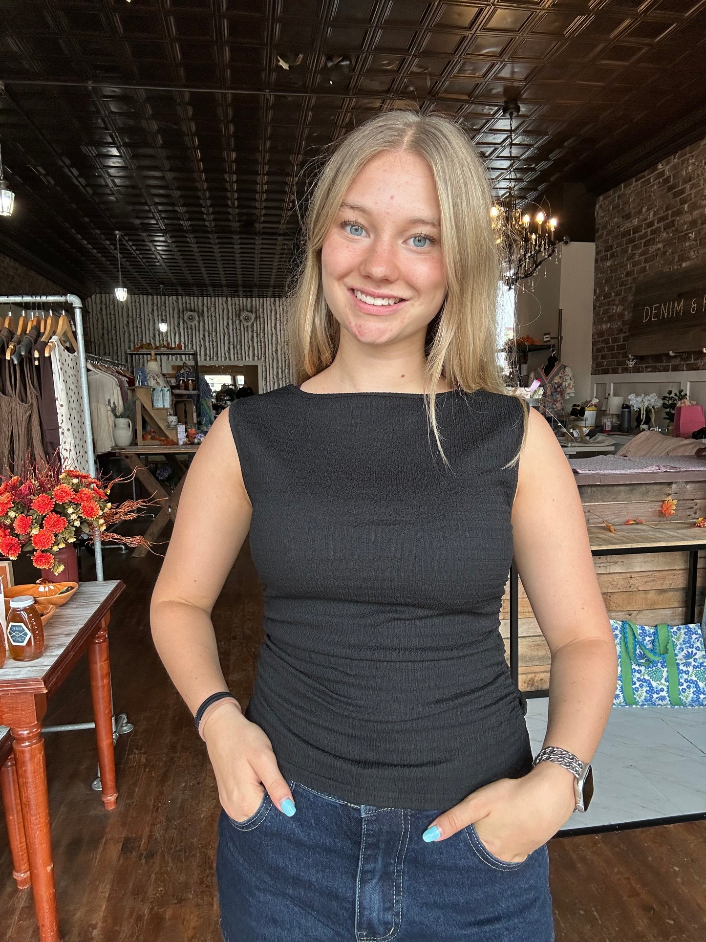 Sienna Ruched Tank Top - Black