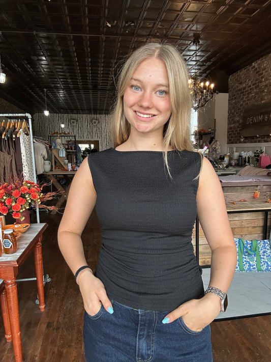 Sienna Ruched Tank Top - Black