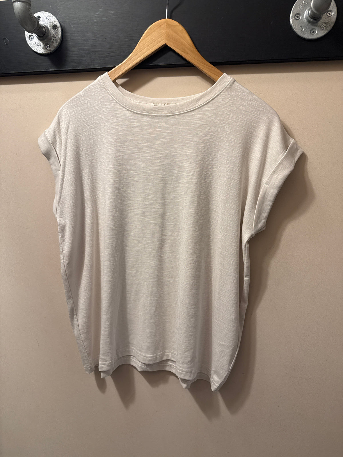 Folded Sleeve Cotton Tee - Sand Beige