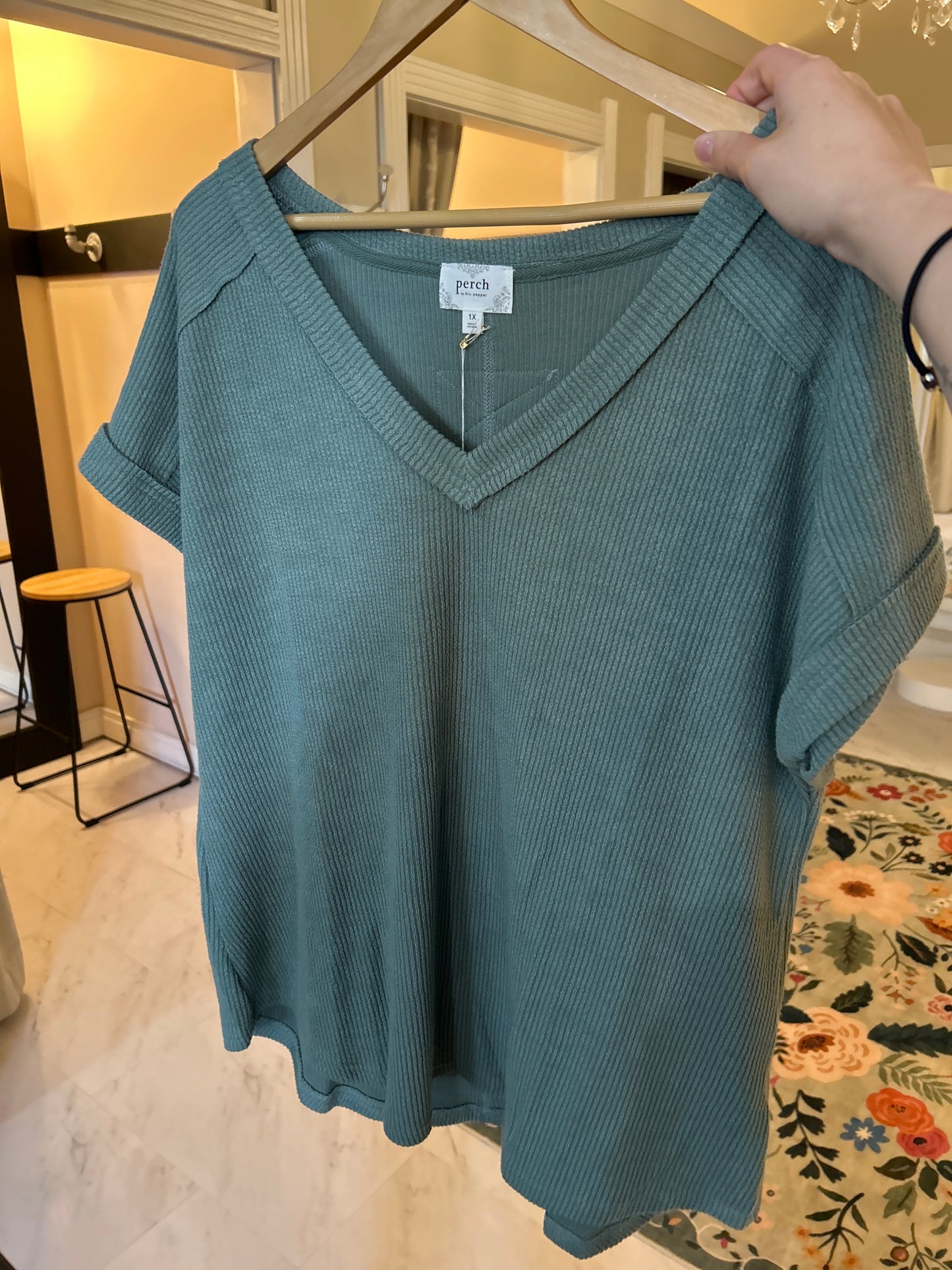 Raw Edge V-Neck Extended Sleeve Knit Top - Plus - Sage