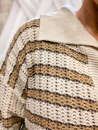 Shades of Taupe Striped Button Sweater