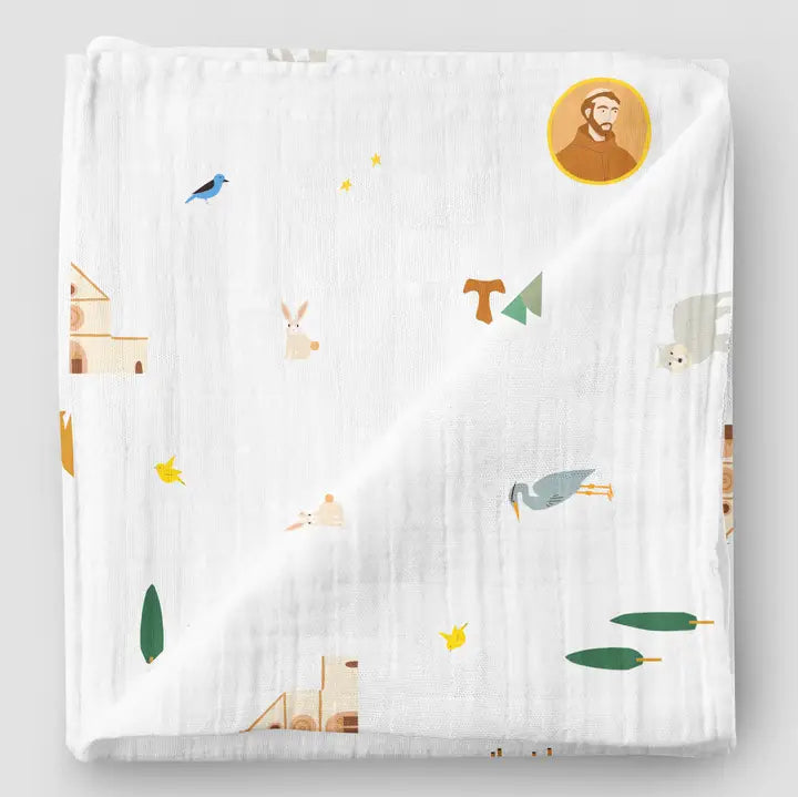 Saint Francis Muslin Swaddle Baby Blanket