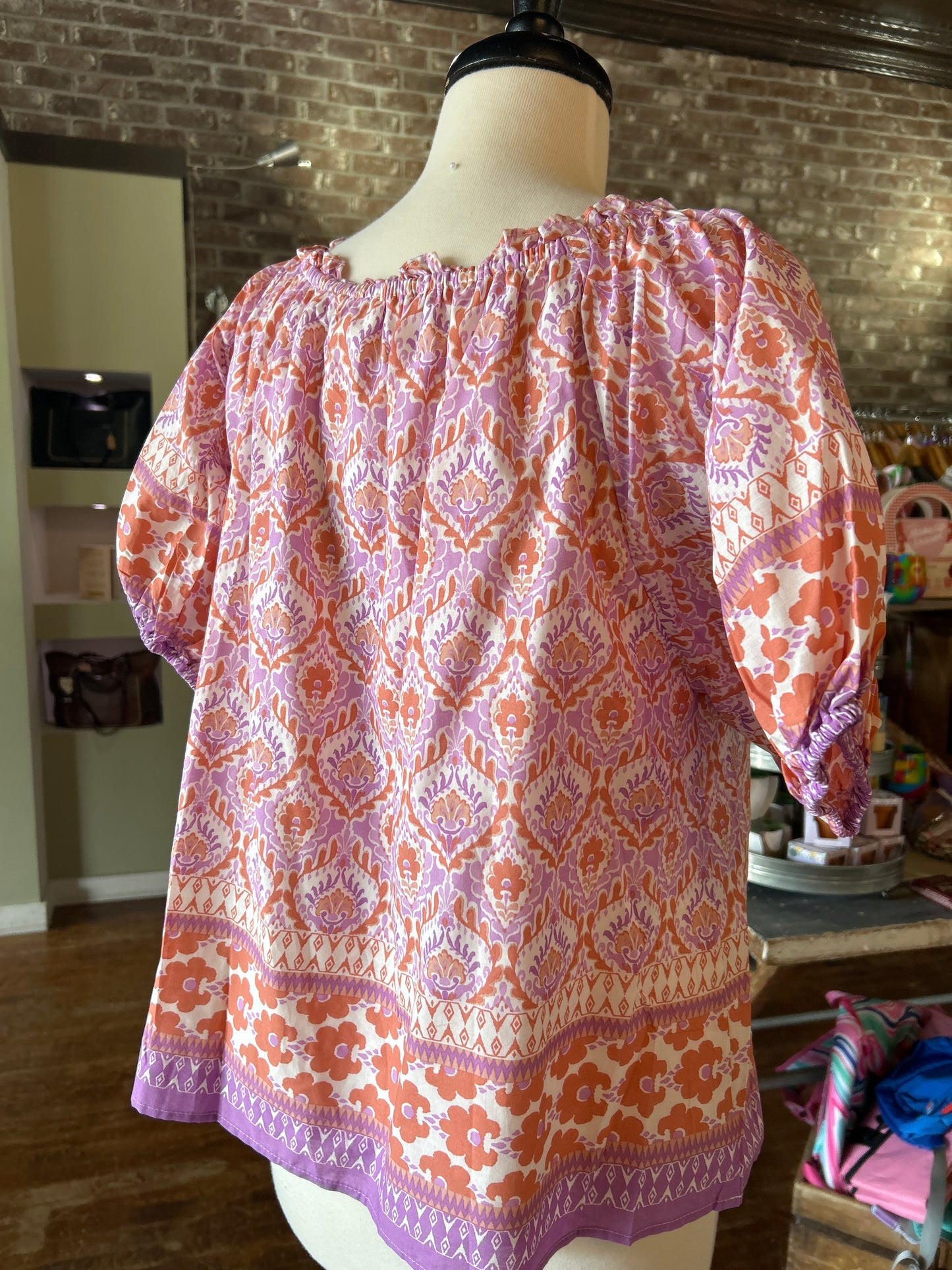 Flying Tomato Printed Woven Top - Coral and Lavender Blouse