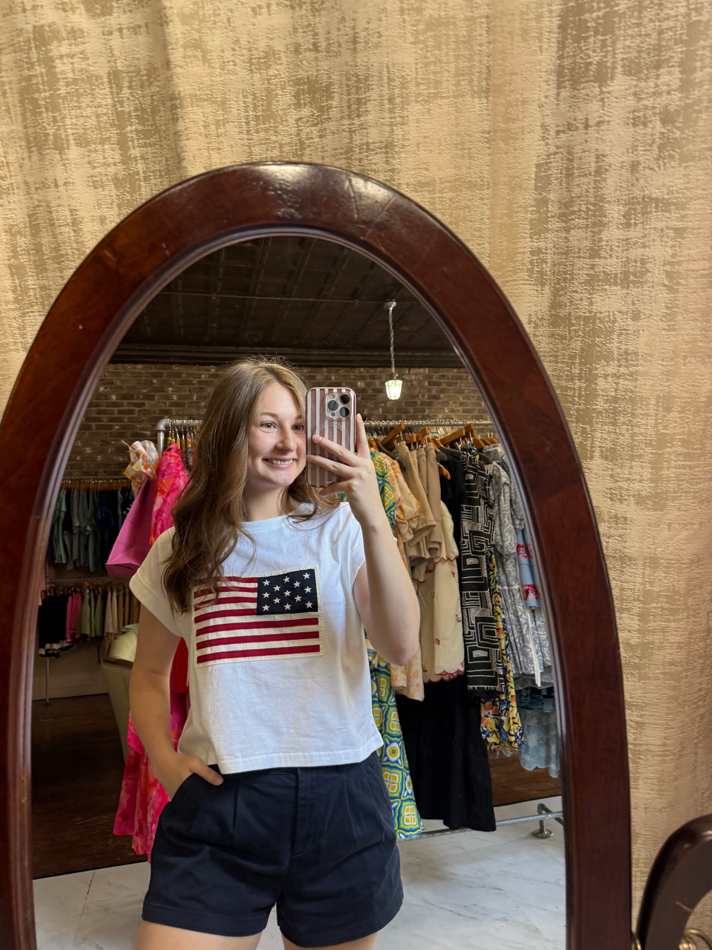 American Flag Patch Tee Boxy - White