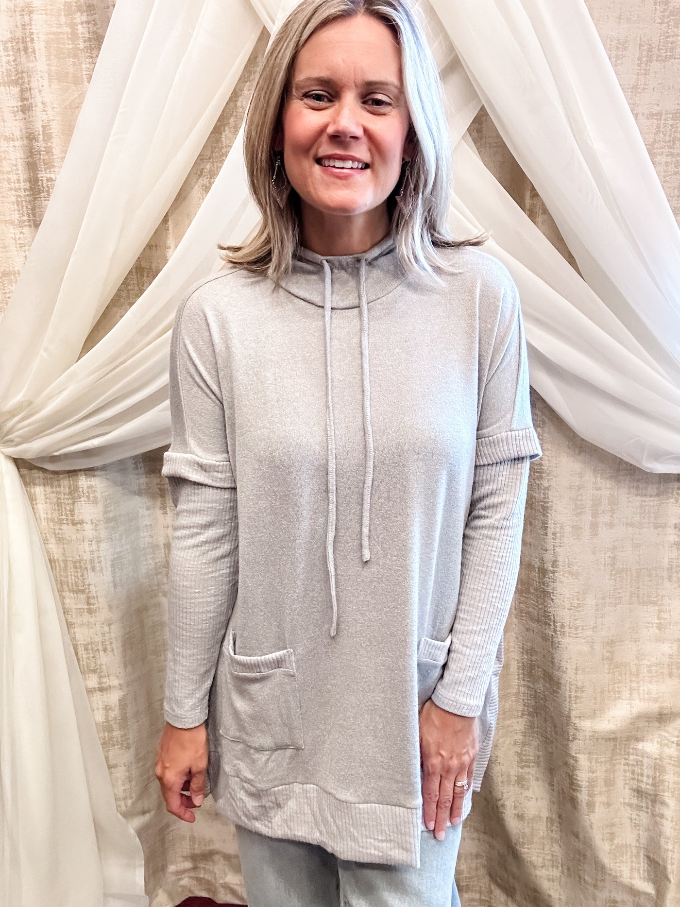 Grey Hooded Tunic Top