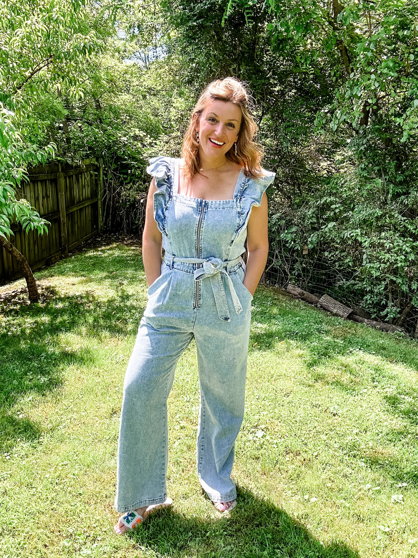 Denim Jumpsuit with Flutter Sleeves