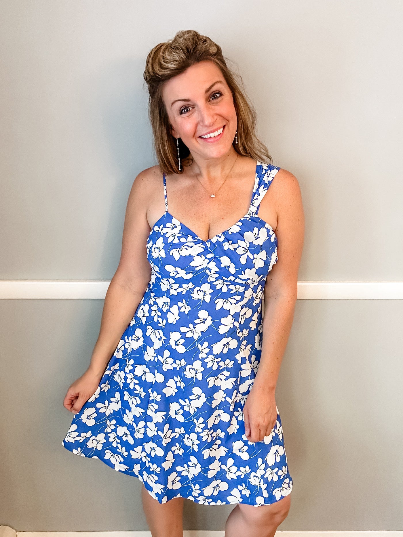 Blue and White Floral Dress
