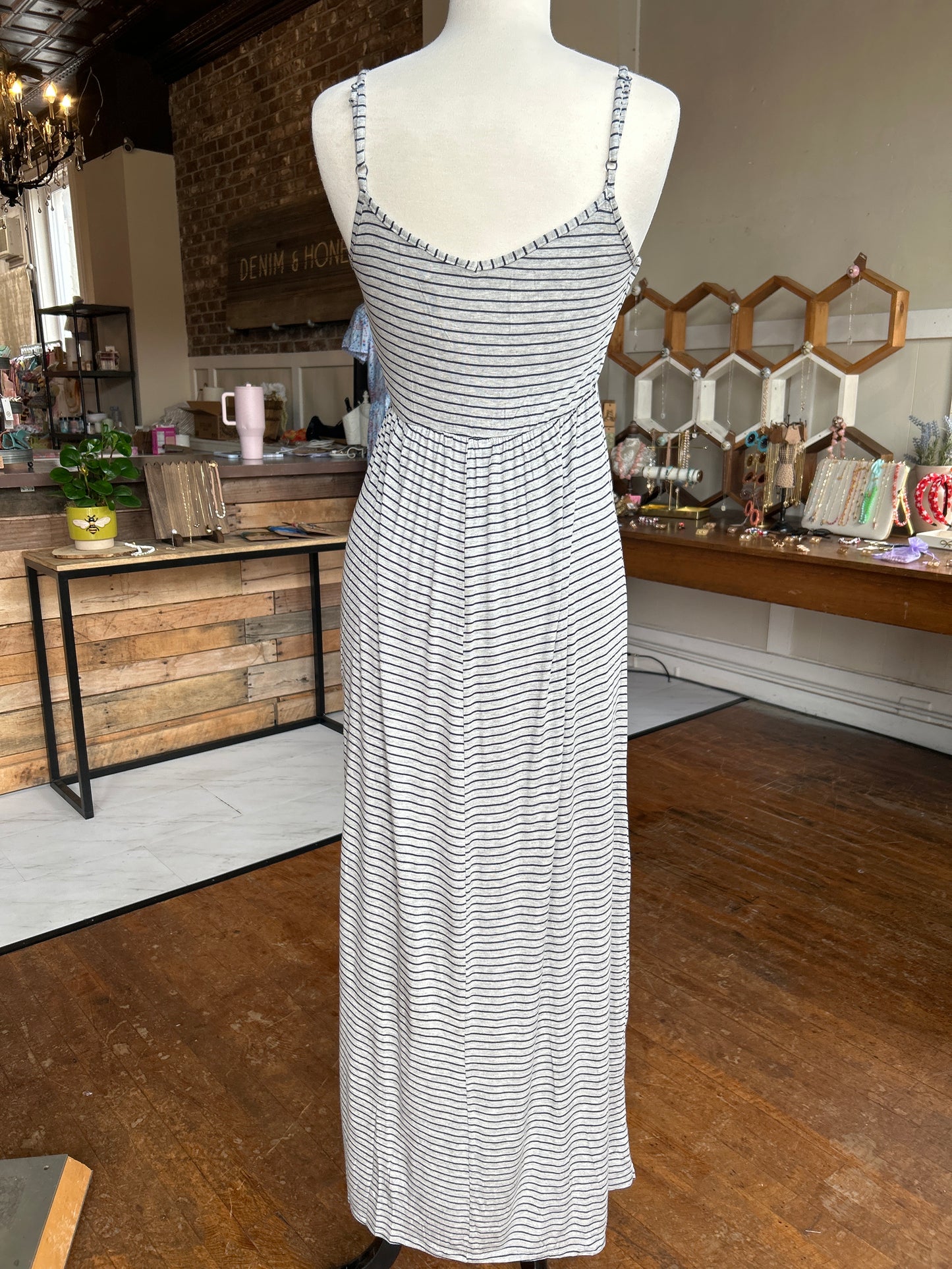 Slip Stripe Maxi Dress - Grey and Navy