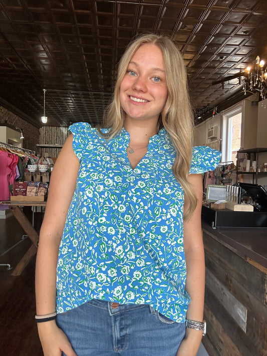 Mary Square - Leigh Top | Meadow Line Blue
