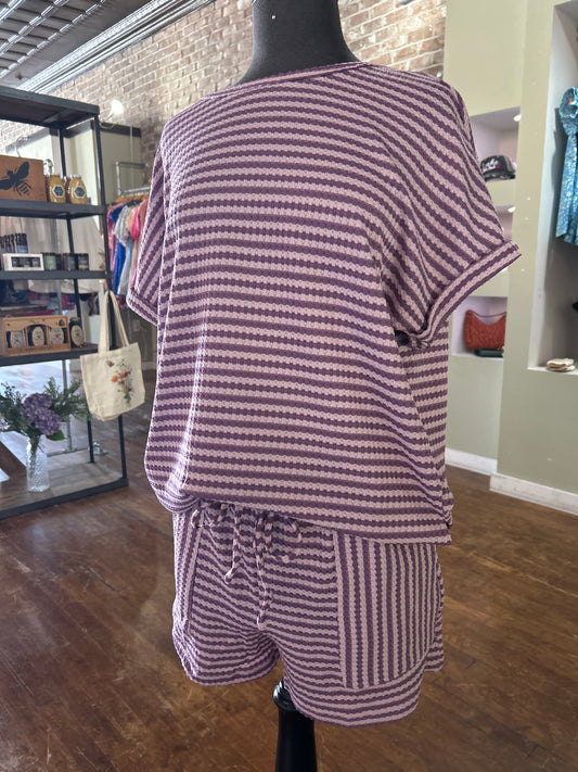 Texture Stripe Knit 2pcs Shorts Set | S-Xl -Purple