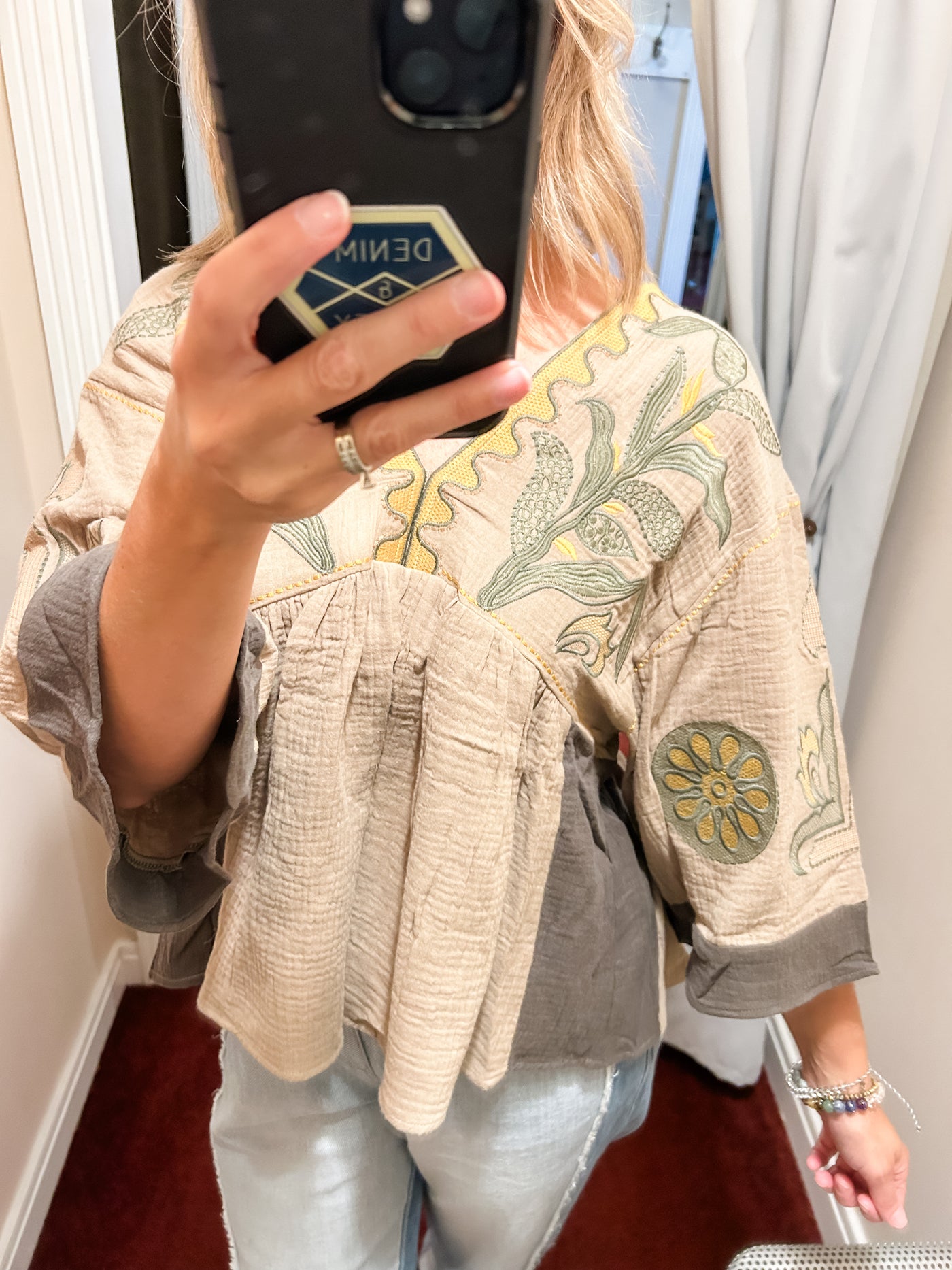 Dusty Olive Embroidered Boho Top