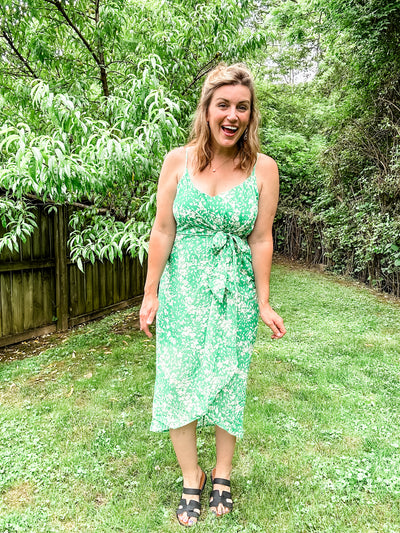 Green Swiss Dot Floral Dress