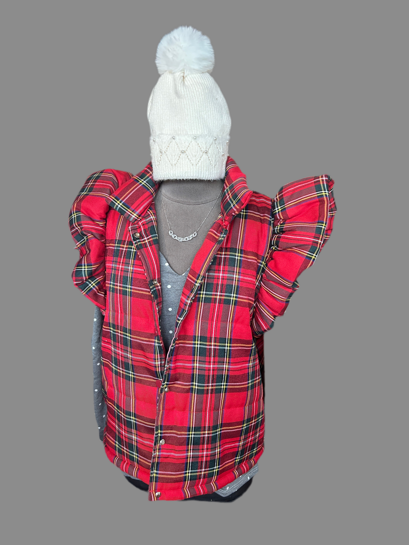 Plaid Vest with Ruffle Detail