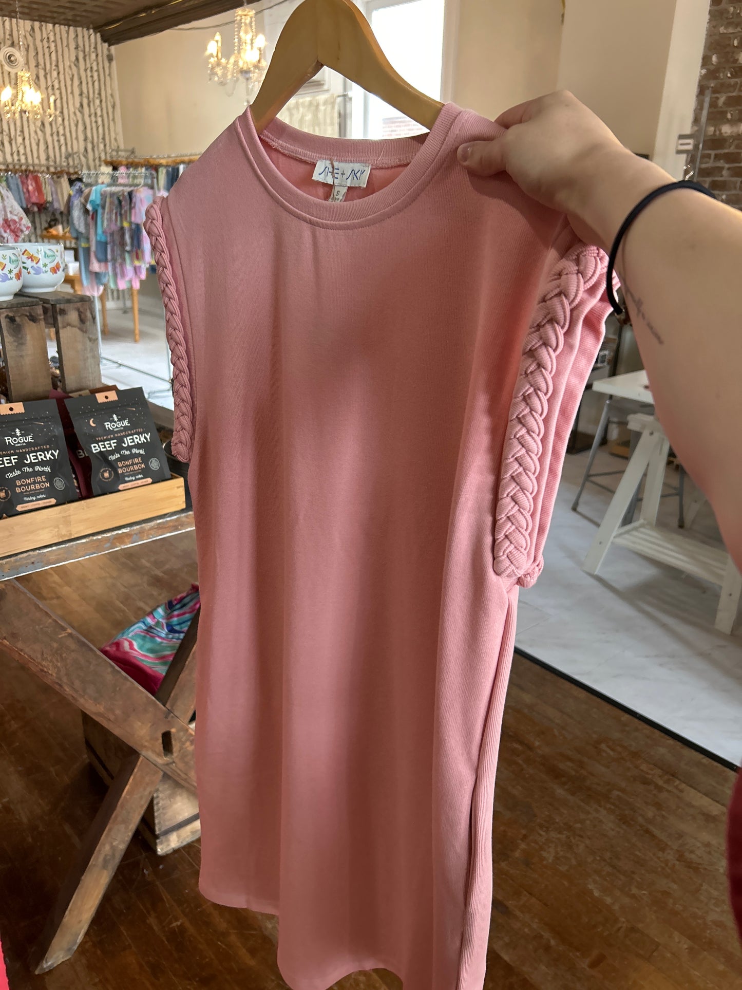 Rose Pink Knit Dress with Pockets