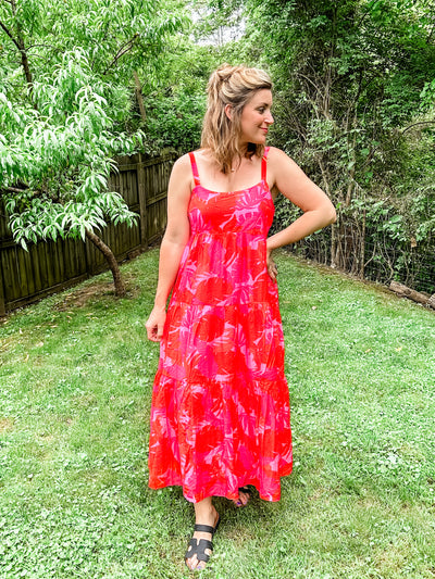 Pink and Orange printed Maxi Dress