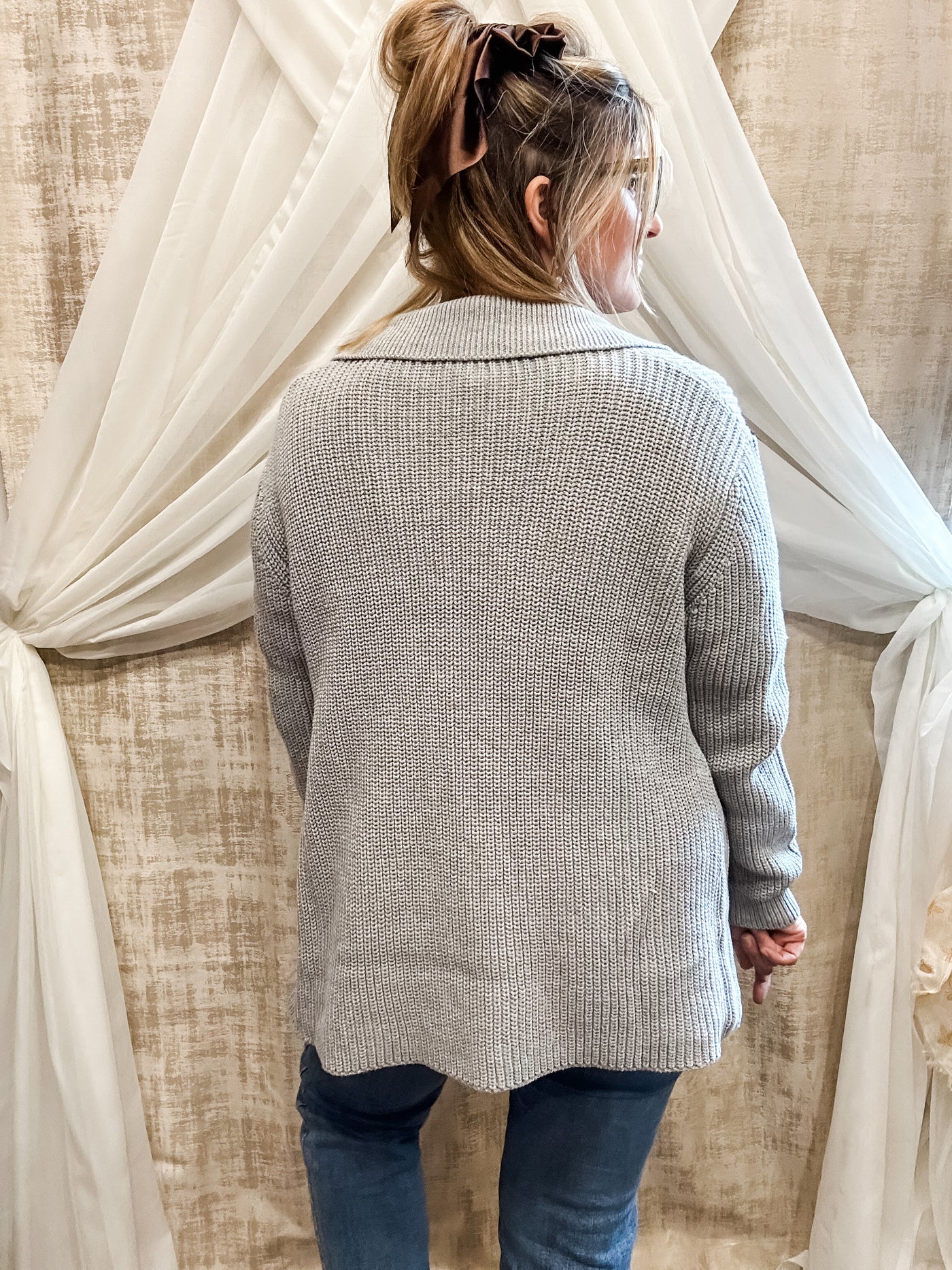 Grey Button Front Cardigan Sweater