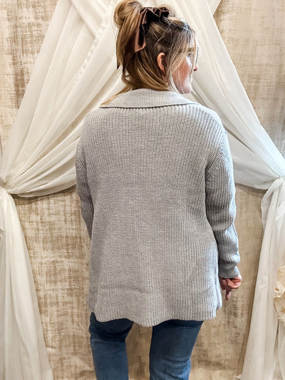 Grey Button Front Cardigan Sweater