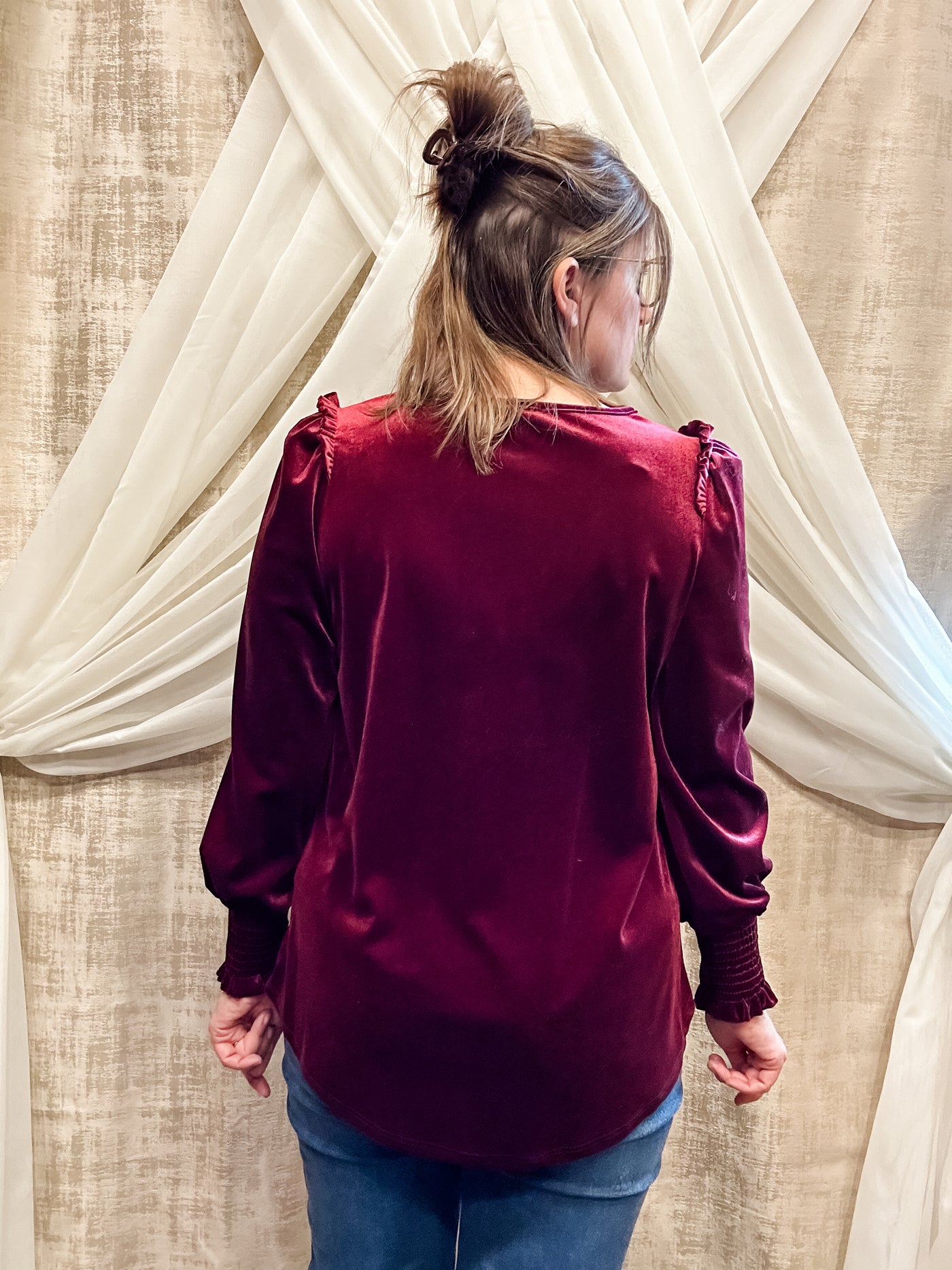 Wine Velvet Long Sleeve Top