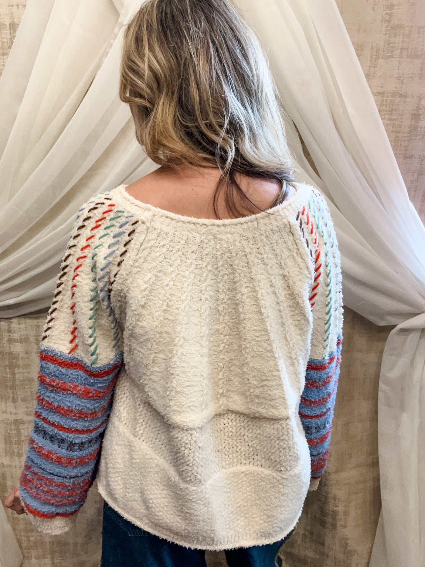 Cream Sweater with Threading Detail