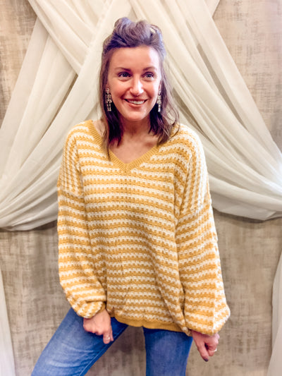 Mustard and Cream Striped Sweater
