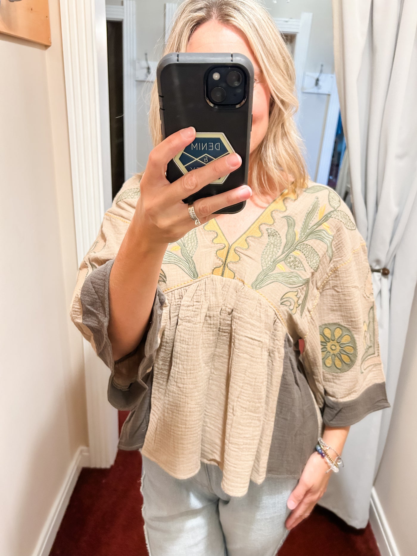 Dusty Olive Embroidered Boho Top