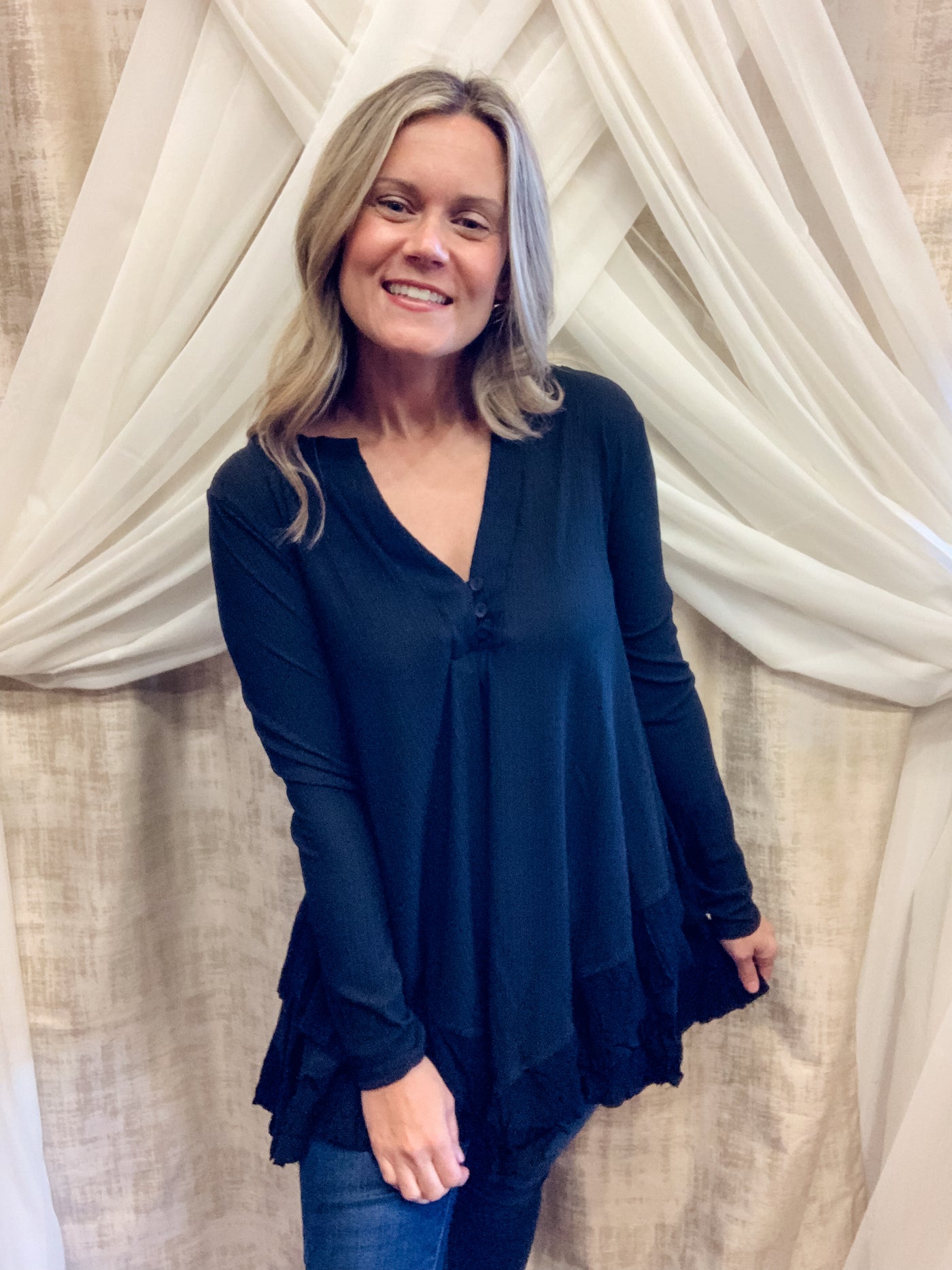Black Textured Tunic Top