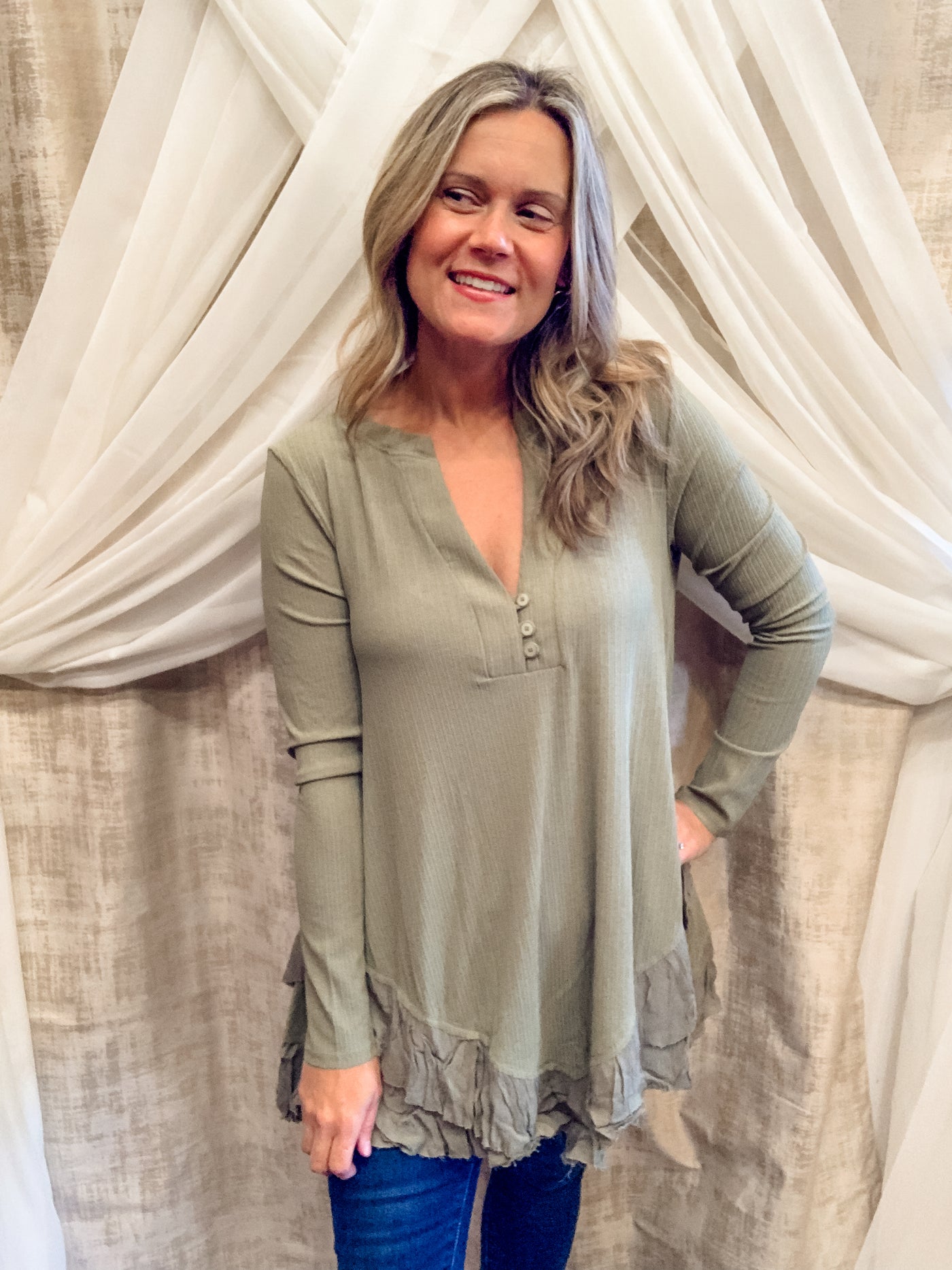 Olive Textured Tunic Top