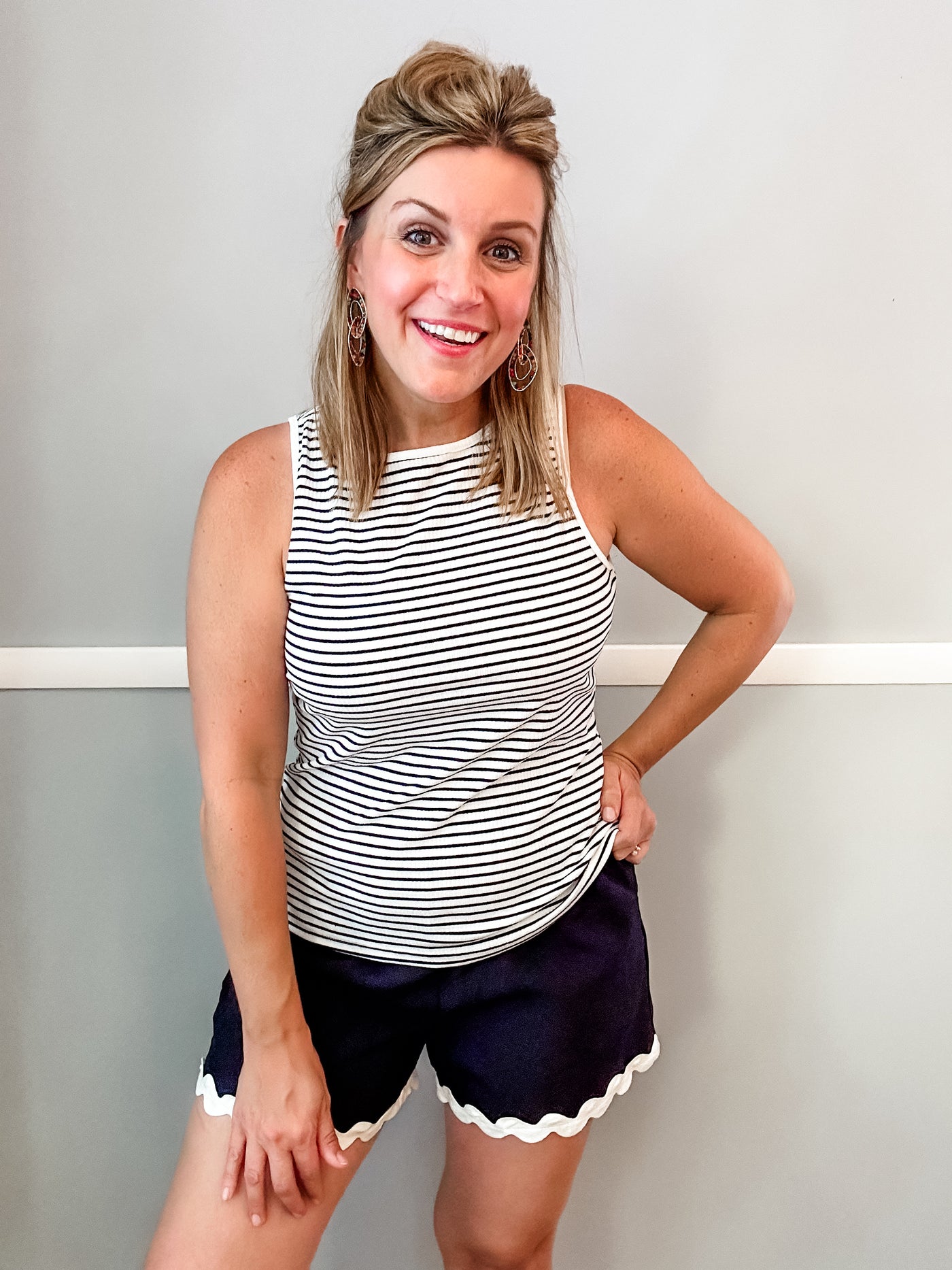 White and Black Tank with Back Keyhole