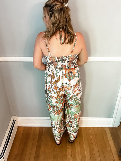 Green Print Silky Jumpsuit