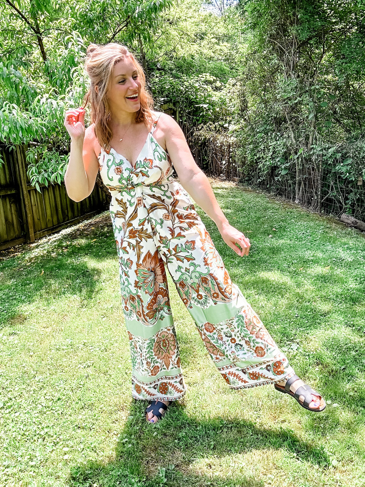 Green Print Silky Jumpsuit